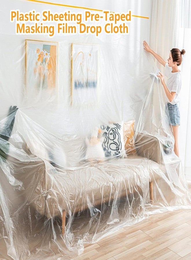 Drofail Plastic Dust Sheet Rolls with Tape, Masking Film Rolls Self-Adhesive Dust Paint Protective Drop Film for Furniture Car- 1.1 Meter X 20M - Image 5